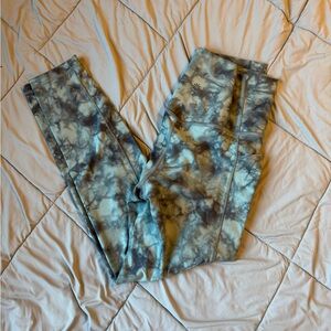 Athleta Greenish and Gray Tie-Dye Leggings